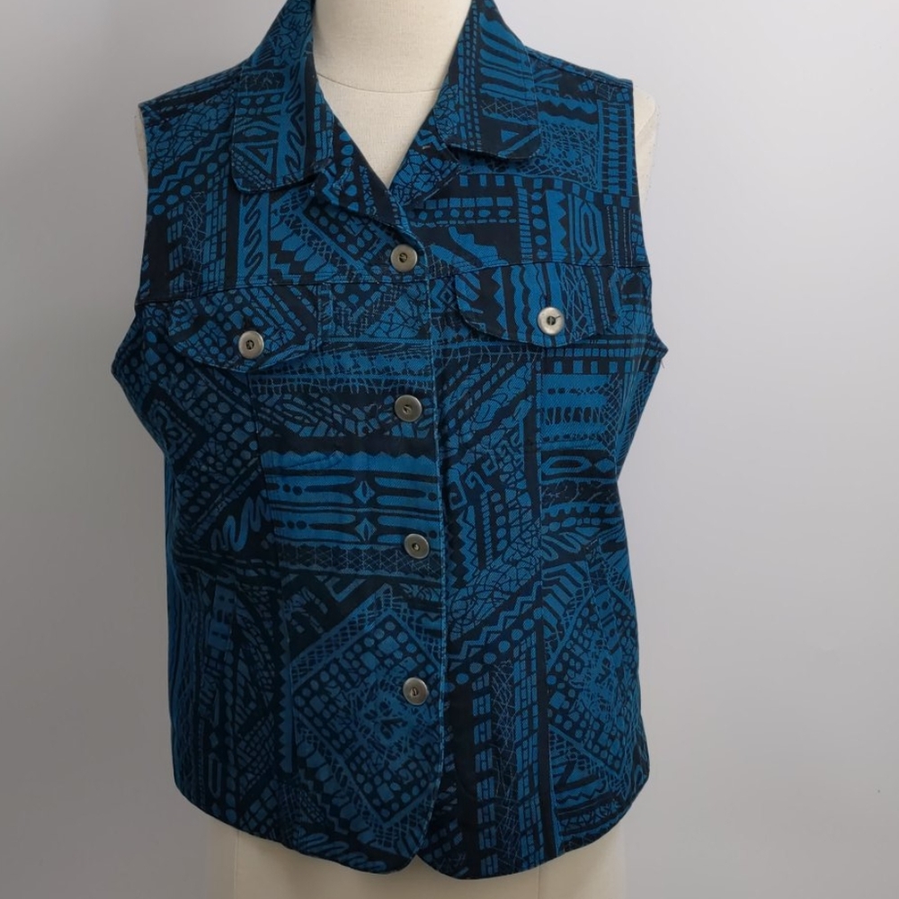 Chico's black/teal Jean vest-sz 8   (Chicos 1)